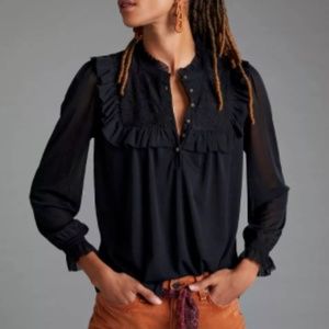 Anthropologie Ruffled Lace Top Size XS